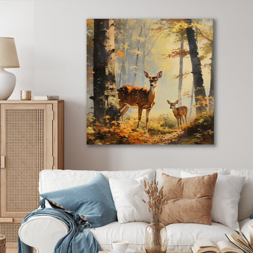 Retro Woods Deer Artistry - Deer Framed Canvas Art
